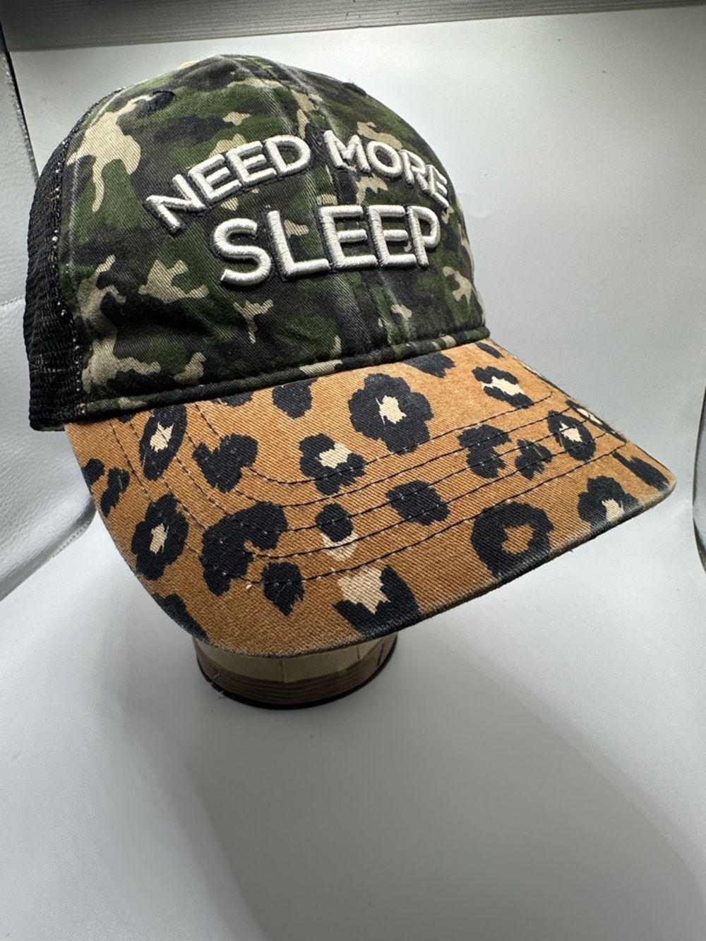 Source Unknown Need More Sleep Camouflage & Leopard Print Baseball Cap
